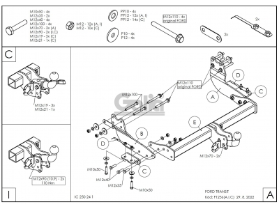 Фаркоп оцинкованный Galia шар C съемный для Ford Transit/Tourneo Custom 2013-2021