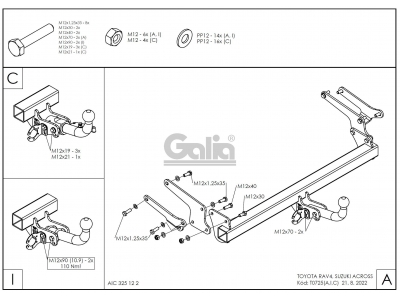 Фаркоп Galia шар А оцинкованный, условно-съемное крепление для Toyota RAV4 2019-2021