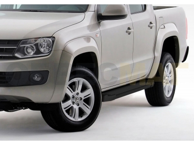 Пороги алюминиевые Rival Black New для Volkswagen Amarok 2010-2016